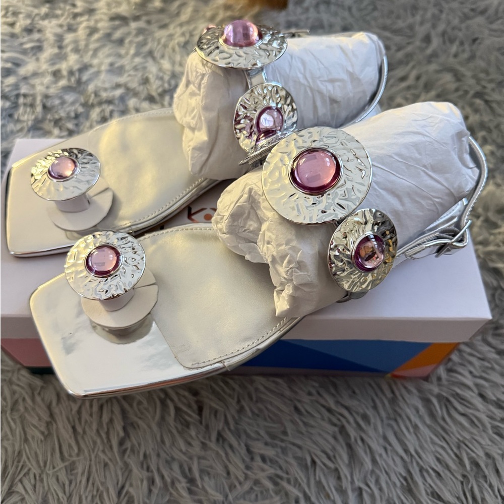 Katy Perry Collections Silver Sandals with Pink Embellishments